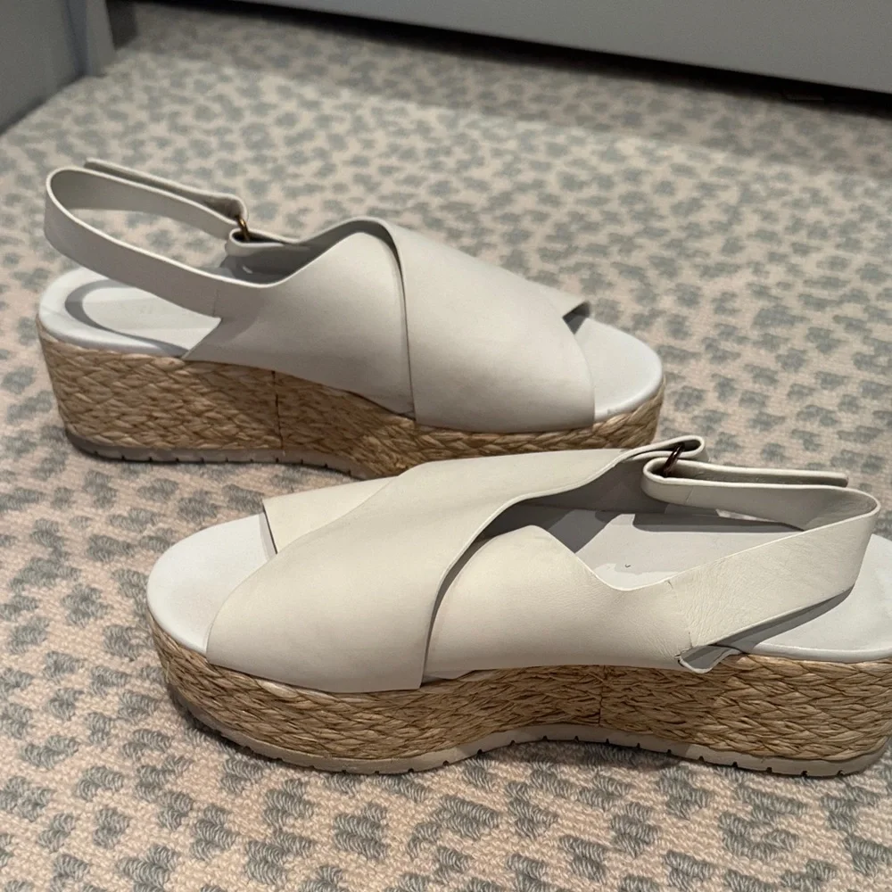Vince White Leather Crisscross Open-Toe Espadrille Slingbacks